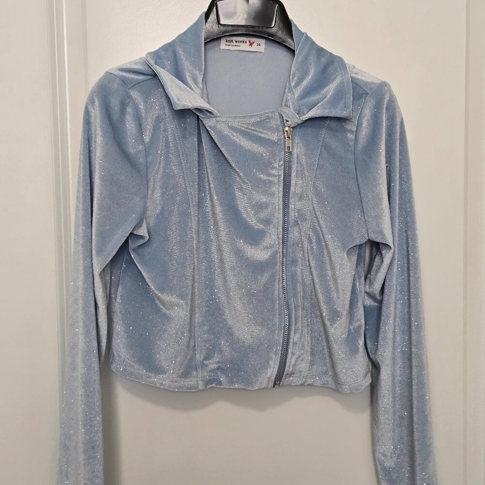 Knitworks Baby‎ Blue Girl's Glitter Side Zip Velvet Jacket